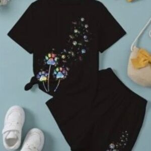 Girls 2pc short set multi color paw print - New